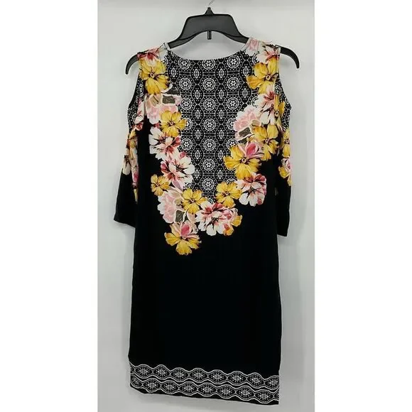 JM Collection Cold Shoulder Floral Printed Shift Dress size PS - Picture 2 of 7